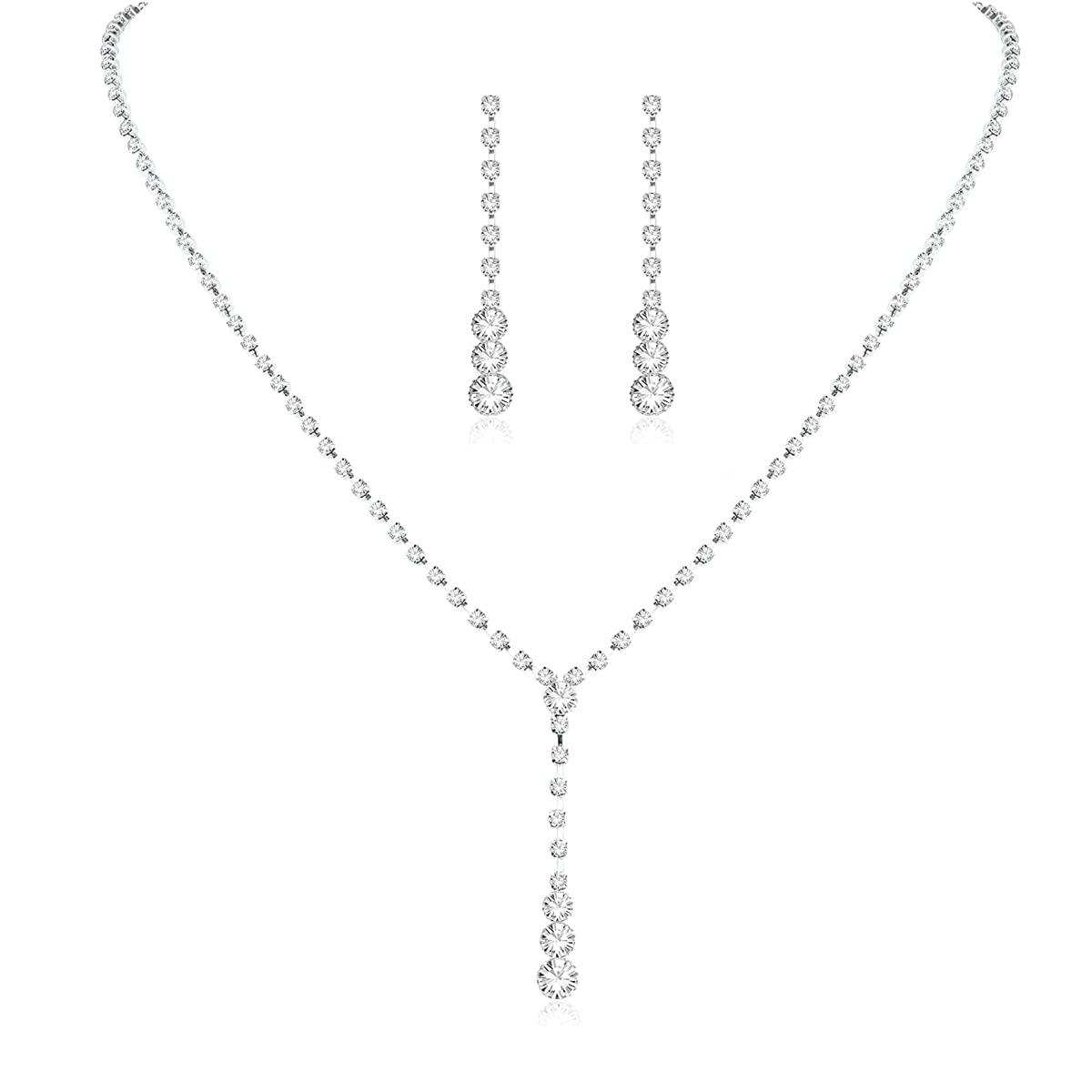SANNIDHI Necklace Earrings Set Bridal Wedding Jewelry Sets Rhinestone Chain Necklace Prom Costume Jewelry Set for Women and Girls SANNIDHI Necklace Earrings Set Bridal Wedding Jewelry Sets Rhinestone Chain Necklace Prom Costume Jewelry Set for Women and Girls